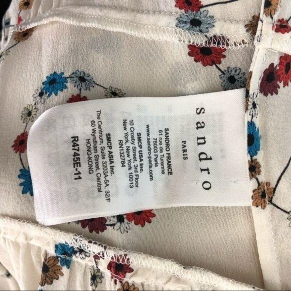 Sandro Replay Printed Silk Dress in Ecru Peace Sig - Picture 9 of 10